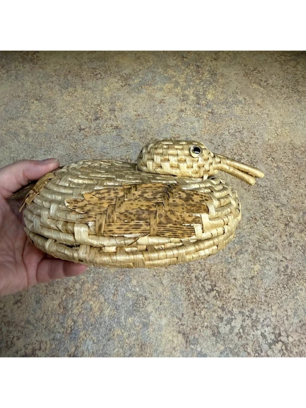 Vintage woven wicker duck basket
